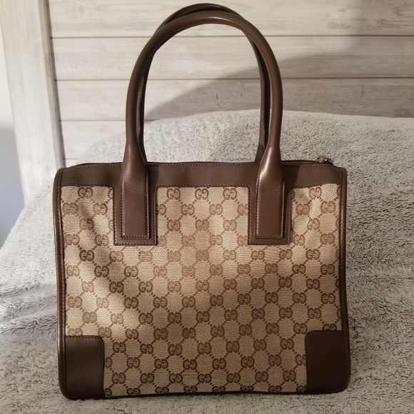 GUCCI BROWN GG CANVAS TOTE - Picture 1 of 6